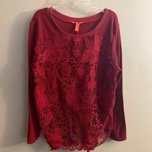 Red Chelsea and Violet Sweater with Lace accent and open back